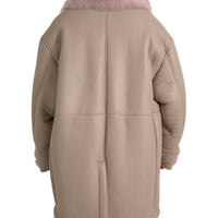 Dolce & Gabbana Beige Pink Lamb Leather Shearling Coat Jacket