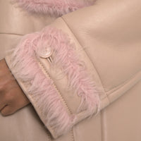 Dolce & Gabbana Beige Pink Lamb Leather Shearling Coat Jacket