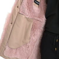 Dolce & Gabbana Beige Pink Lamb Leather Shearling Coat Jacket