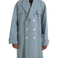 Dolce & Gabbana Blue Double Breasted Trench Coat Jacket