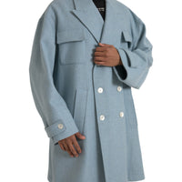 Dolce & Gabbana Blue Double Breasted Trench Coat Jacket