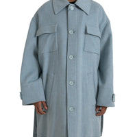 Dolce & Gabbana Light Blue Wool Button Trench Coat Jacket