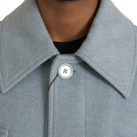 Dolce & Gabbana Light Blue Wool Button Trench Coat Jacket