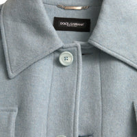 Dolce & Gabbana Light Blue Wool Button Trench Coat Jacket