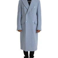 Dolce & Gabbana Blue Double Breasted Long Trench Coat Jacket