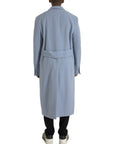 Dolce & Gabbana Blue Double Breasted Long Trench Coat Jacket