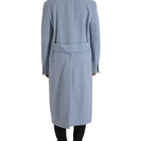 Dolce & Gabbana Blue Double Breasted Long Trench Coat Jacket