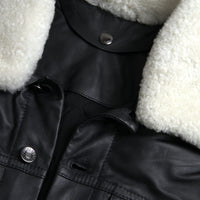 Dolce & Gabbana Black Leather Fur Collar Biker Coat Jacket