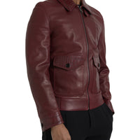 Dolce & Gabbana Maroon Exotic Leather Zip Biker Coat Jacket