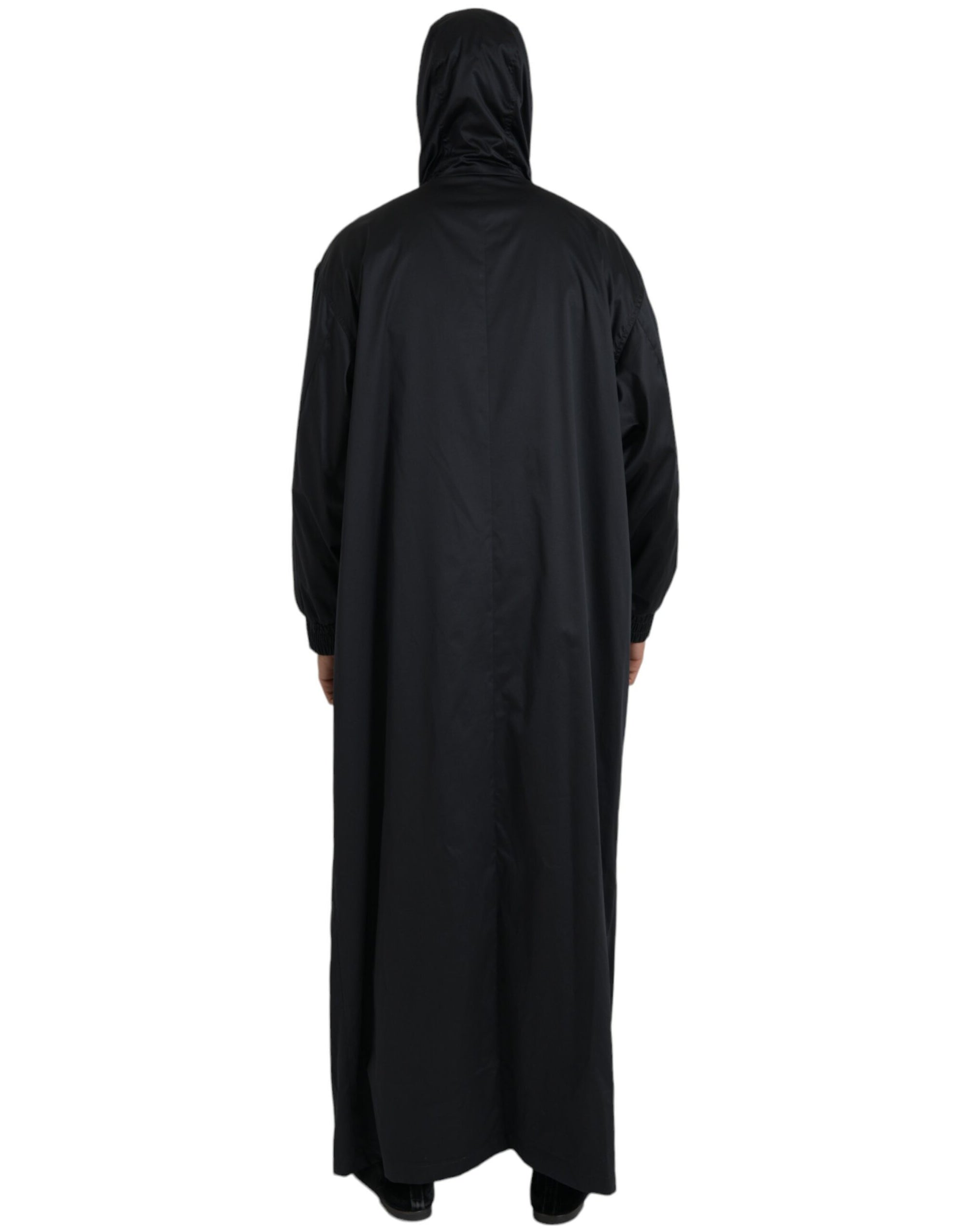 Dolce &amp; Gabbana Black Polyester Hooded Long Windbreaker Jacket