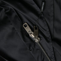 Dolce & Gabbana Black Polyester Hooded Long Windbreaker Jacket