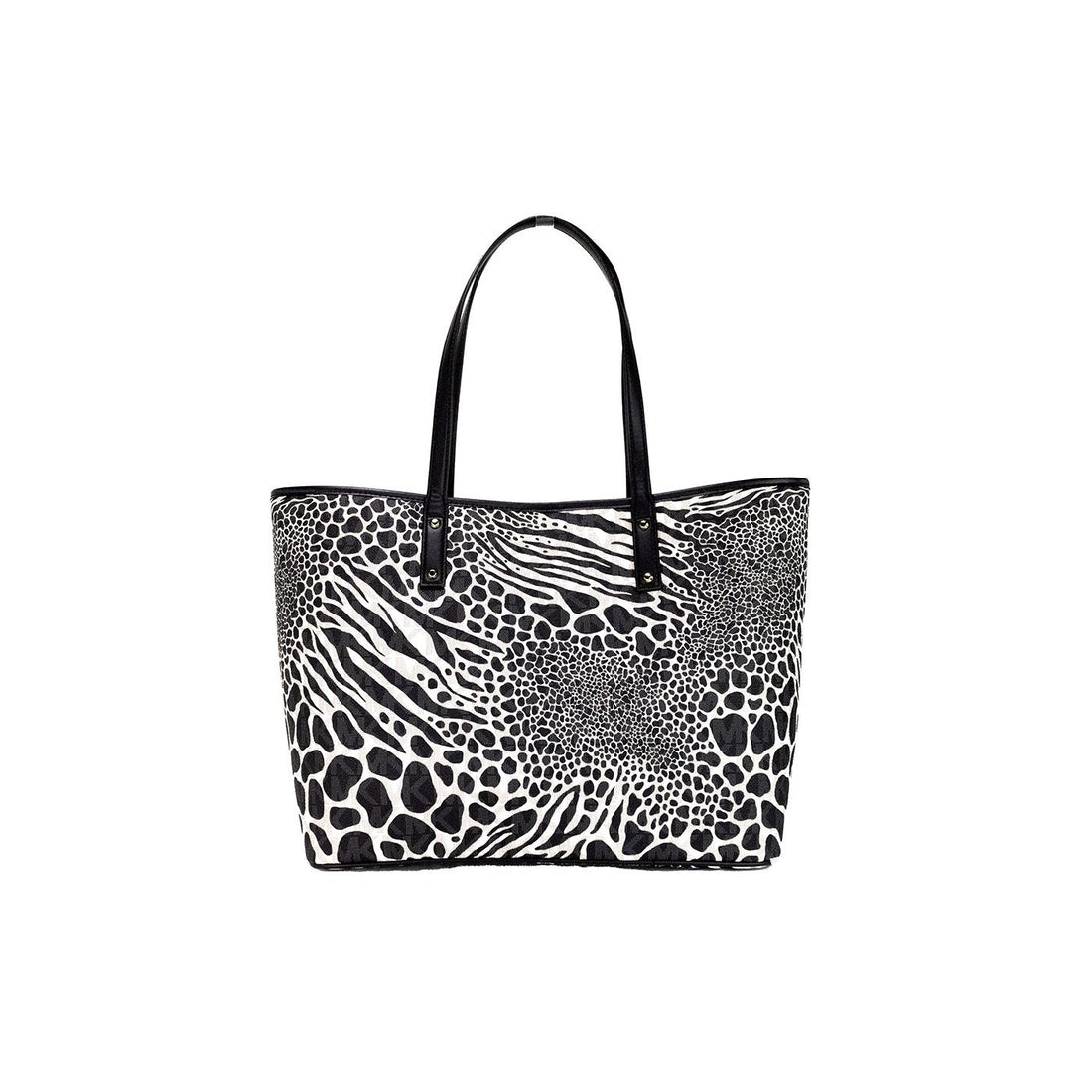 Michael Kors Carter Large Black Animal Print PVC Open Tote Shoulder Purse Bag