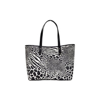 Michael Kors Carter Large Black Animal Print PVC Open Tote Shoulder Purse Bag