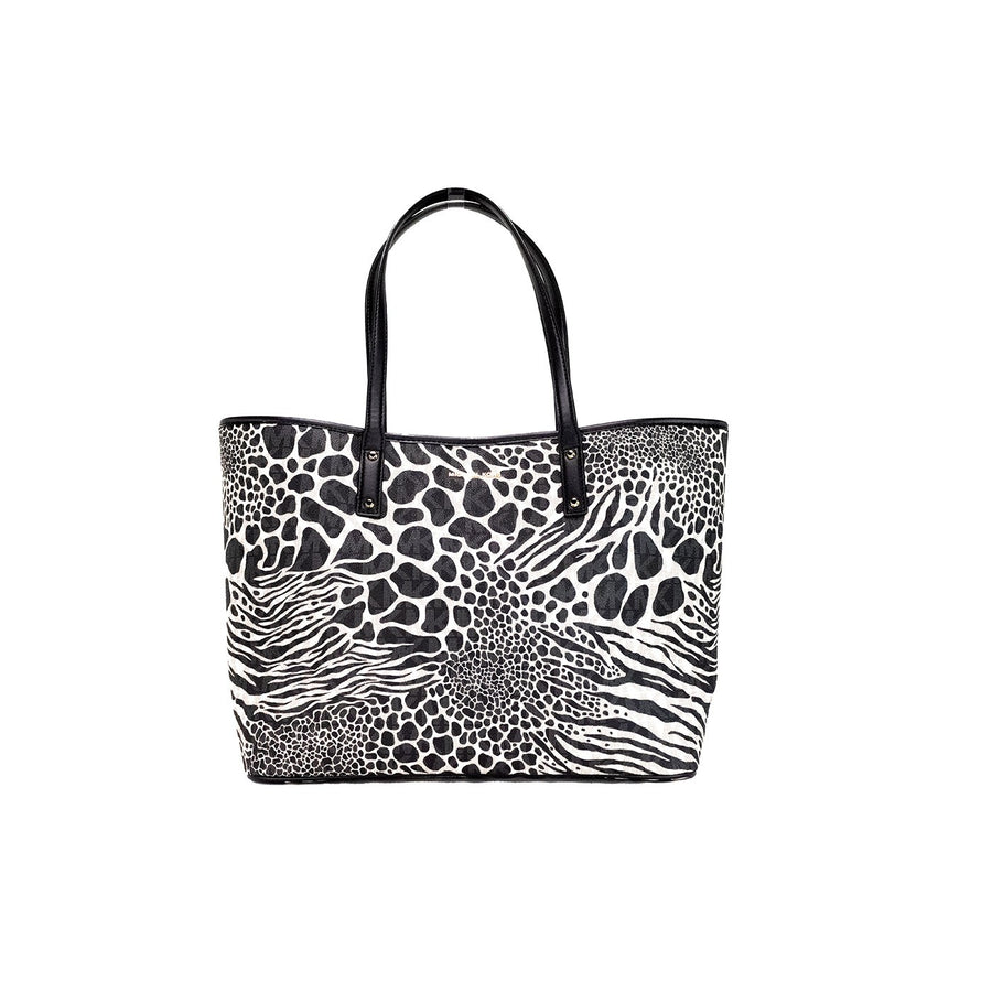 Michael Kors Carter Large Black Animal Print PVC Open Tote Shoulder Purse Bag