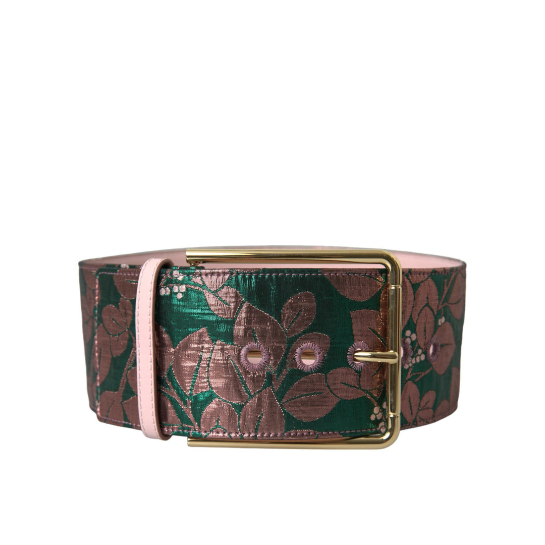 Dolce & Gabbana Multicolor Floral Jacquard Lurex Gold Buckle Belt