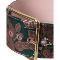 Dolce & Gabbana Multicolor Floral Jacquard Lurex Gold Buckle Belt