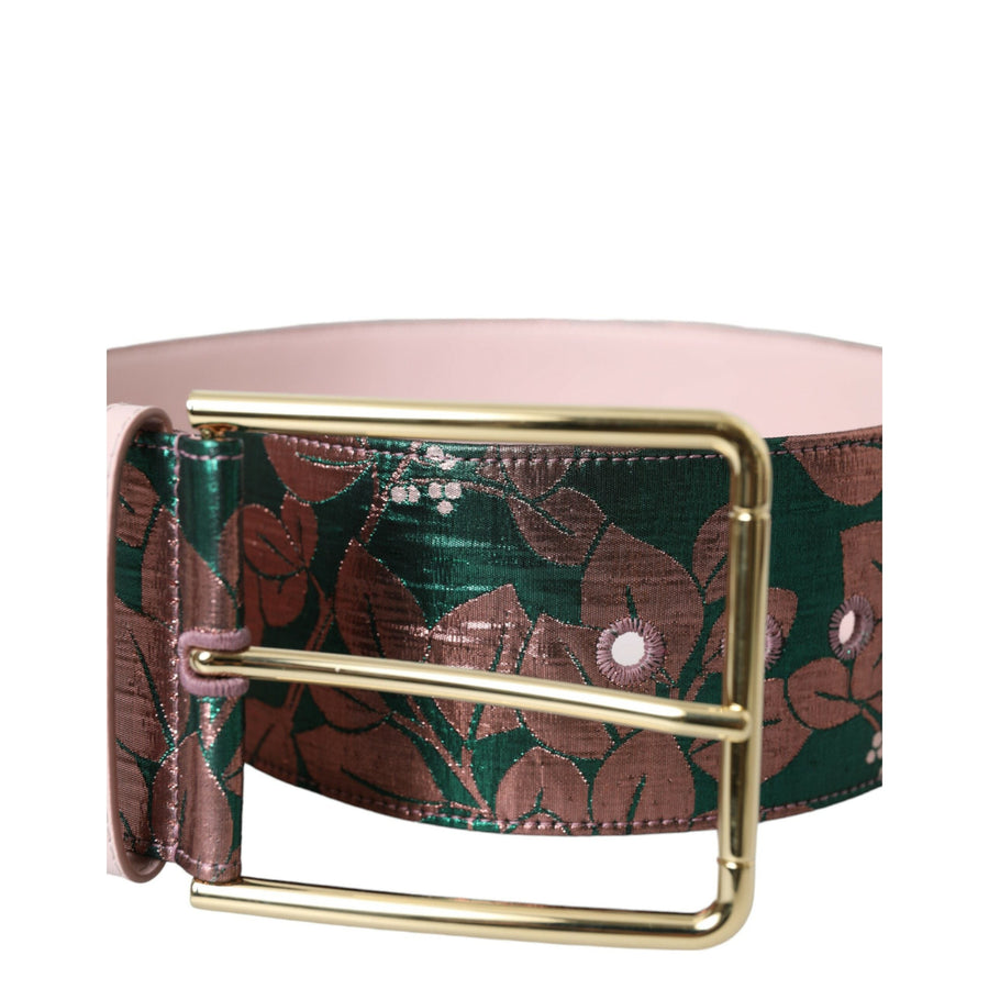 Dolce & Gabbana Multicolor Floral Jacquard Lurex Gold Buckle Belt