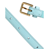 Dolce & Gabbana Light Blue Leather Crystal Chain Waist Belt