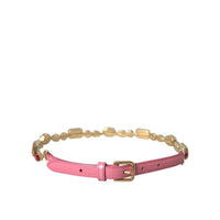 Dolce & Gabbana Pink Leather Crystal Chain Embellished Belt