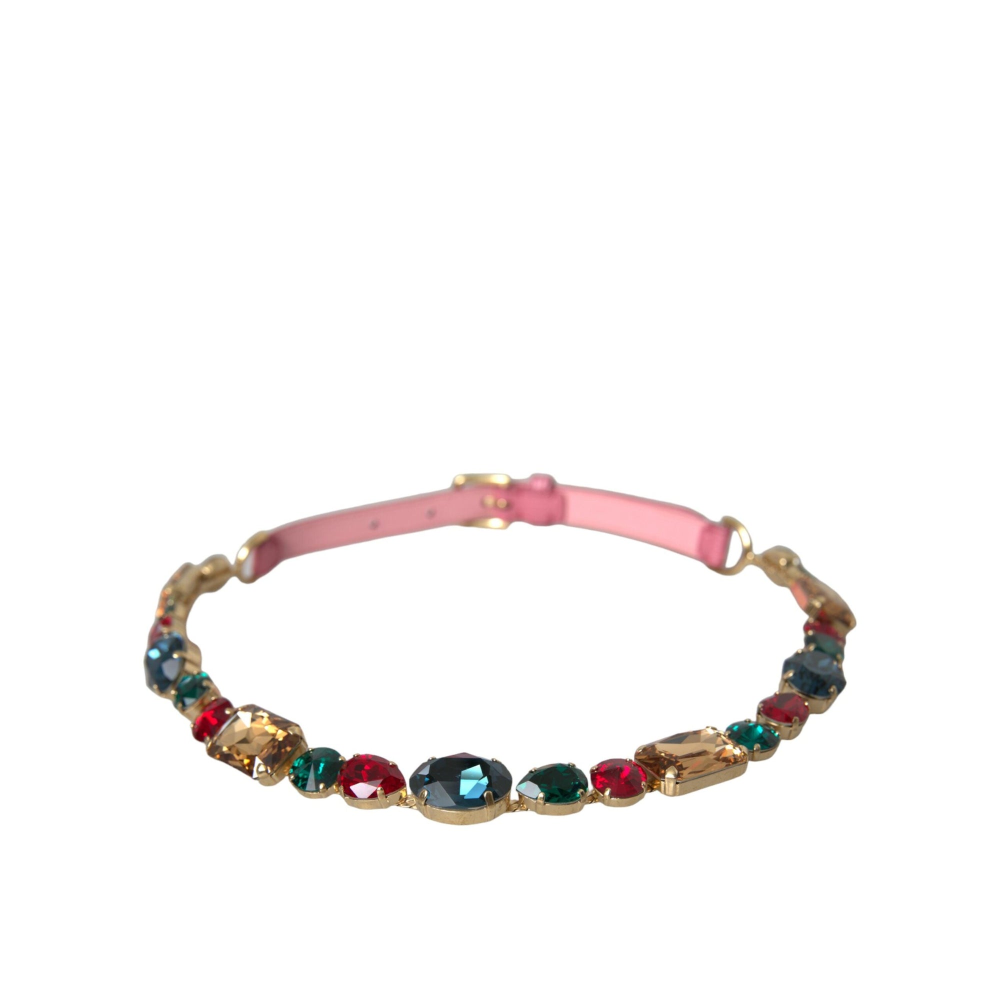 Dolce &amp; Gabbana Pink Leather Crystal Chain Embellished Belt