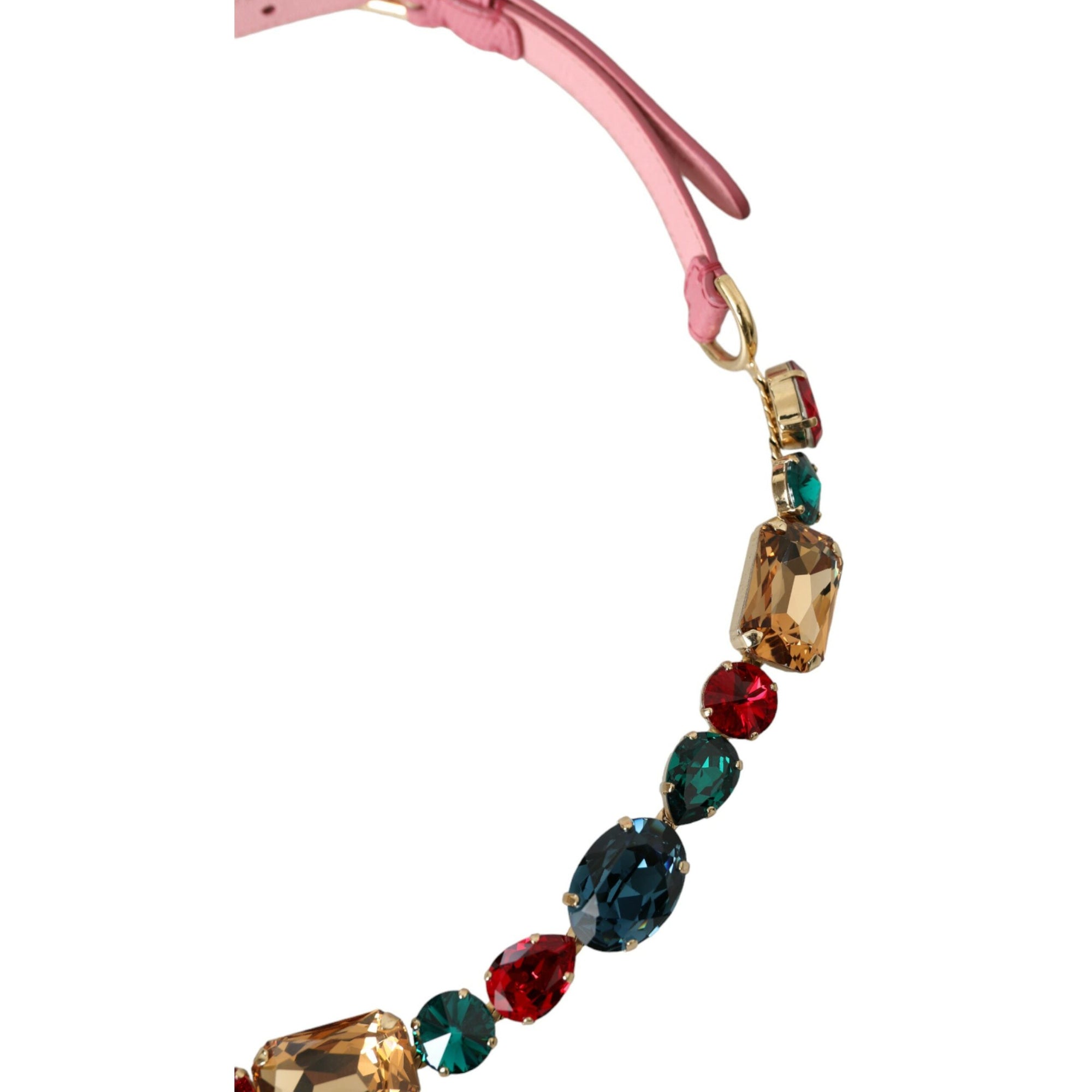 Dolce &amp; Gabbana Pink Leather Crystal Chain Embellished Belt