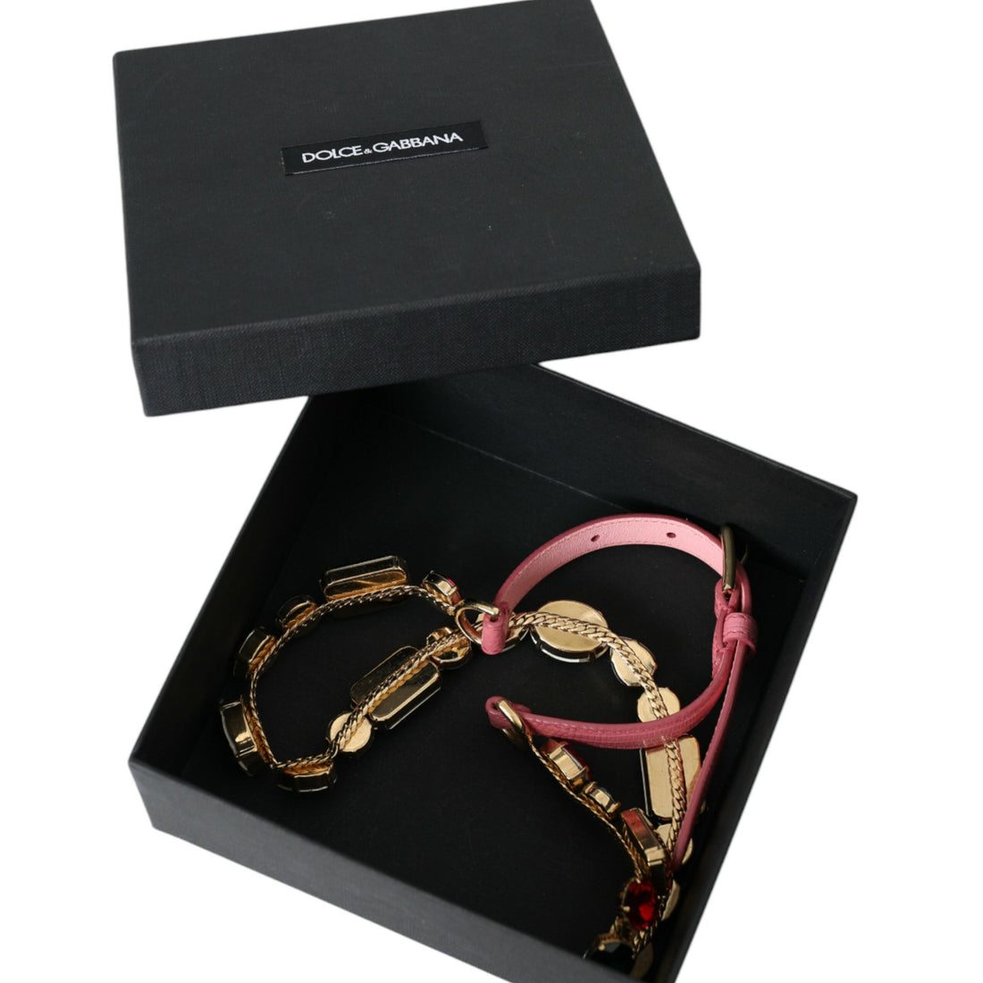 Dolce & Gabbana Pink Leather Crystal Chain Embellished Belt