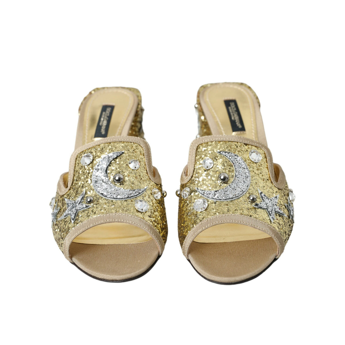 Dolce & Gabbana Gold Sequin Leather Heels Sandals Shoes