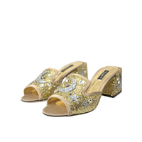 Dolce & Gabbana Gold Sequin Leather Heels Sandals Shoes