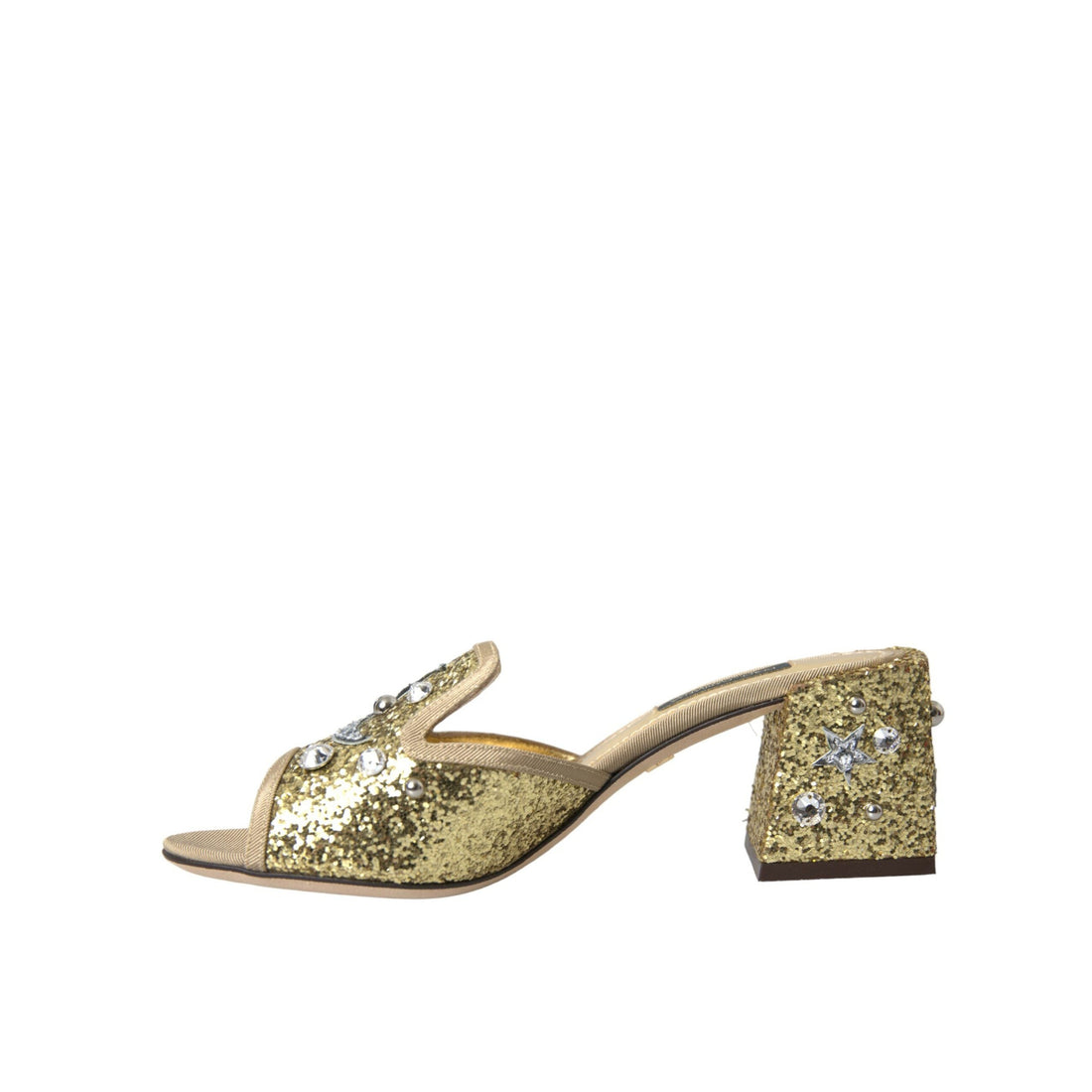 Dolce & Gabbana Gold Sequin Leather Heels Sandals Shoes