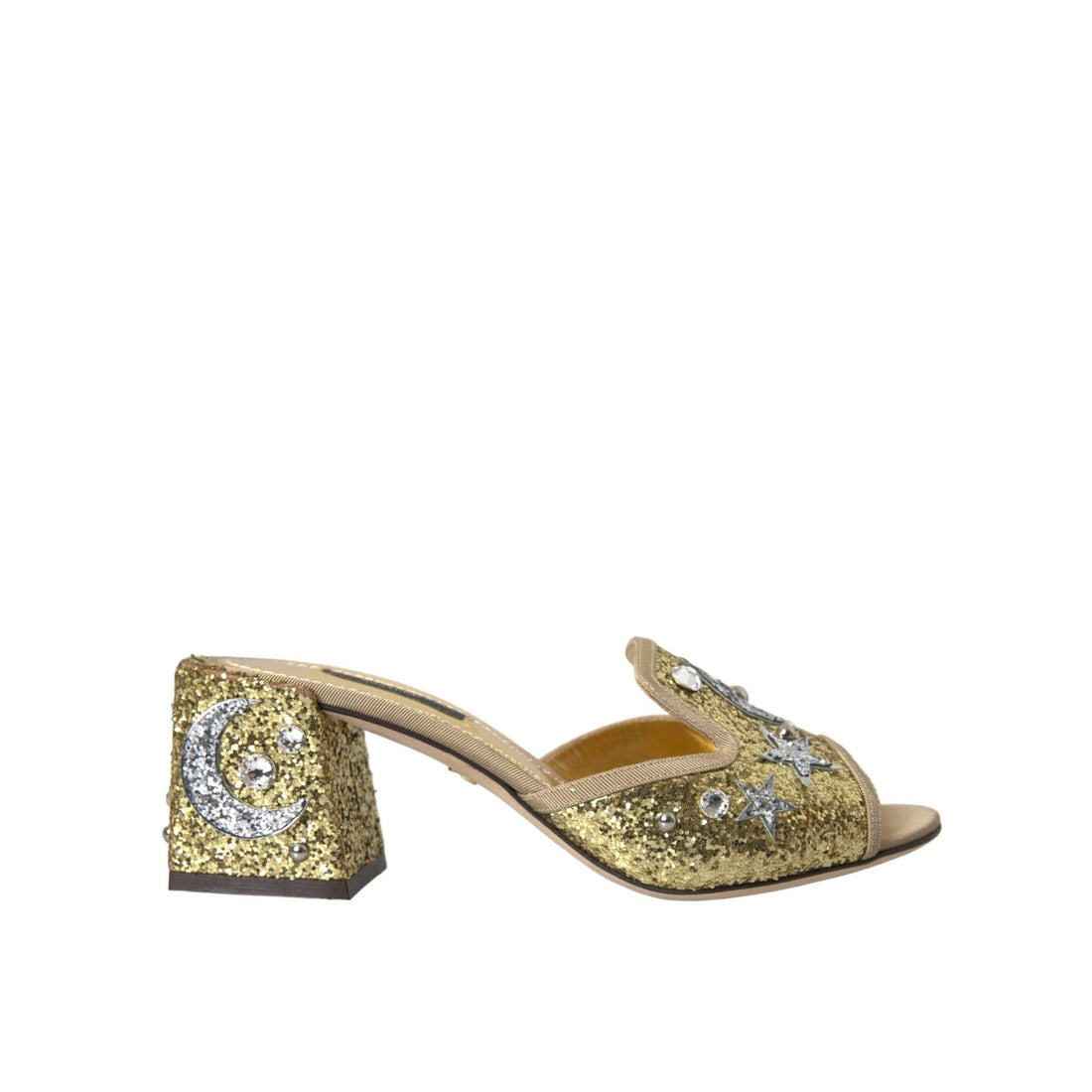 Dolce & Gabbana Gold Sequin Leather Heels Sandals Shoes