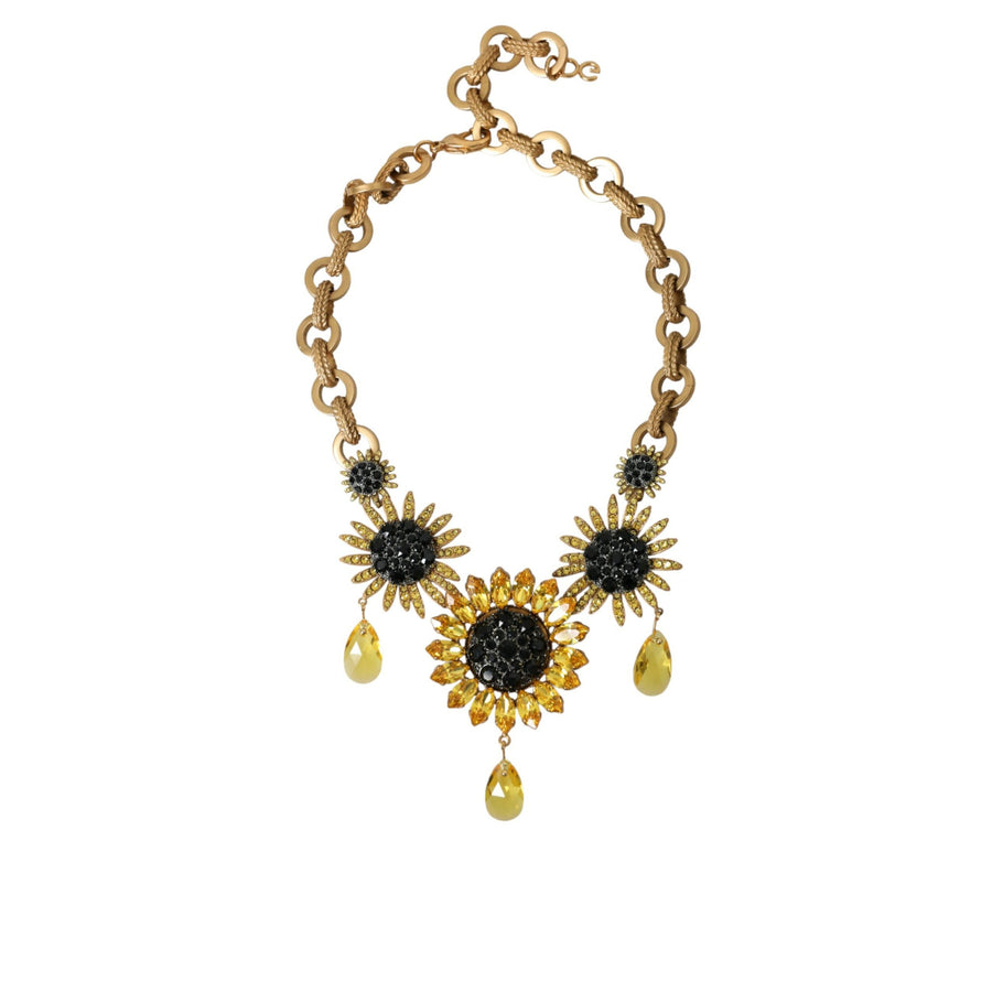 Dolce & Gabbana Gold Tone Brass Sunflower Crystal Embellished Necklace