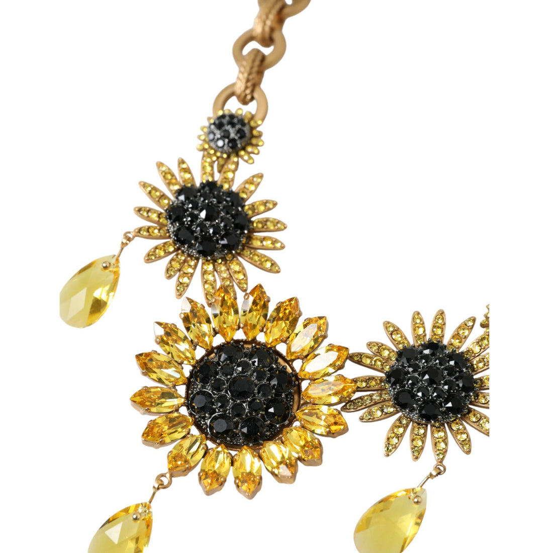 Dolce & Gabbana Gold Tone Brass Sunflower Crystal Embellished Necklace