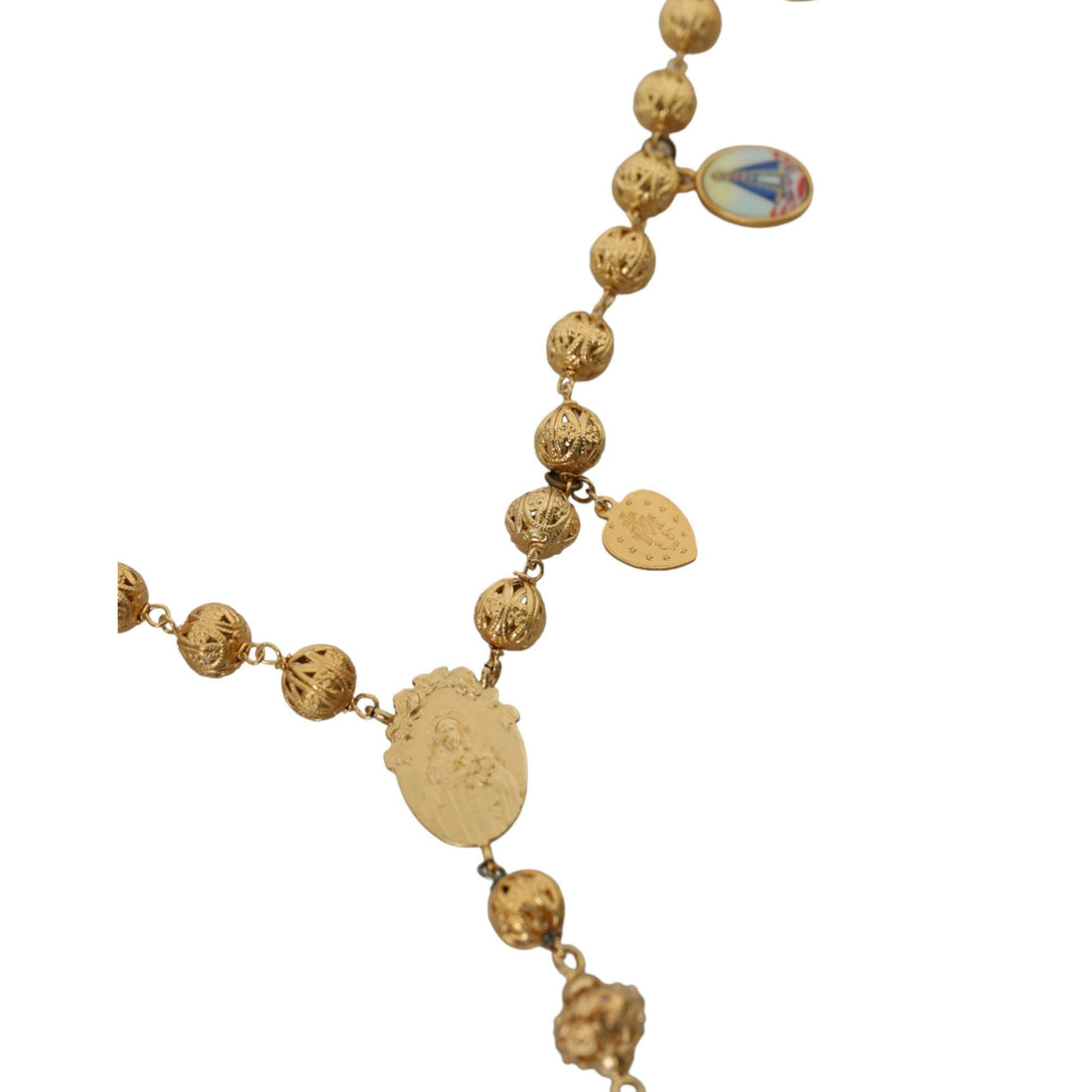 Dolce & Gabbana Gold Tone Chain Brass Beaded Statement Sicily Necklace