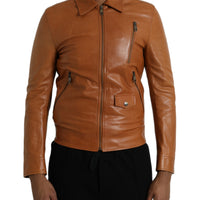 Dolce & Gabbana Brown Lamb Leather Full Zip Blouson Jacket