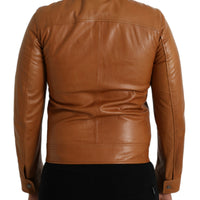 Dolce & Gabbana Brown Lamb Leather Full Zip Blouson Jacket