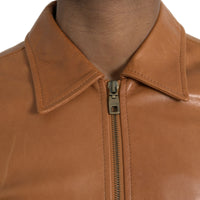 Dolce & Gabbana Brown Lamb Leather Full Zip Blouson Jacket