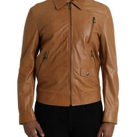 Dolce & Gabbana Brown Lamb Leather Full Zip Blouson Jacket