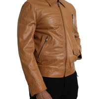 Dolce & Gabbana Brown Lamb Leather Full Zip Blouson Jacket