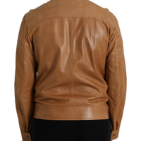 Dolce & Gabbana Brown Lamb Leather Full Zip Blouson Jacket