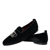 Dolce & Gabbana Black Velvet Crystal Crown Men Loafers Shoes