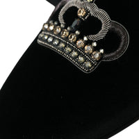 Dolce & Gabbana Black Velvet Crystal Crown Men Loafers Shoes