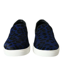 Dolce & Gabbana Blue Calfskin Hair Leopard Sneakers Shoes