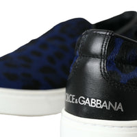 Dolce & Gabbana Blue Calfskin Hair Leopard Sneakers Shoes