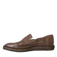 Dolce & Gabbana Brown Woven Leather Loafers Casual Shoes