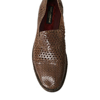 Dolce & Gabbana Brown Woven Leather Loafers Casual Shoes