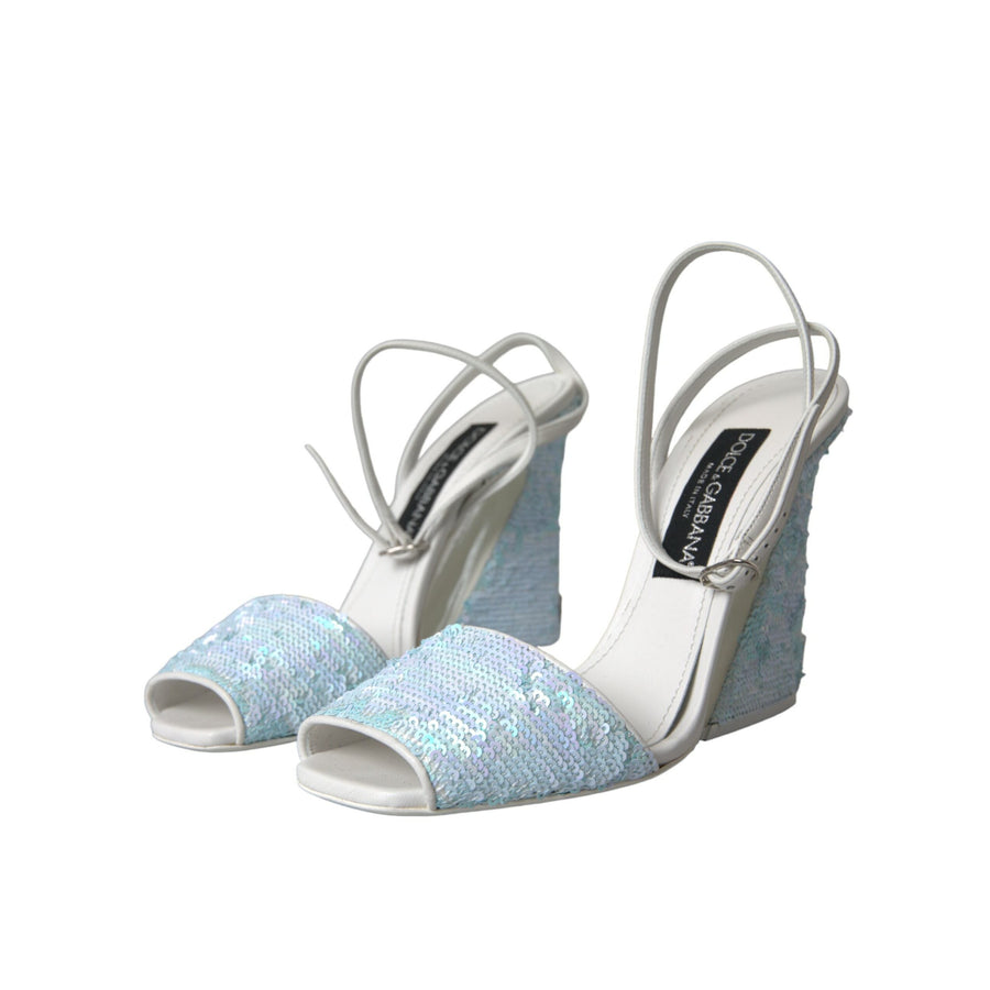 Dolce & Gabbana Light Blue Sequin Ankle Strap Sandals Shoes