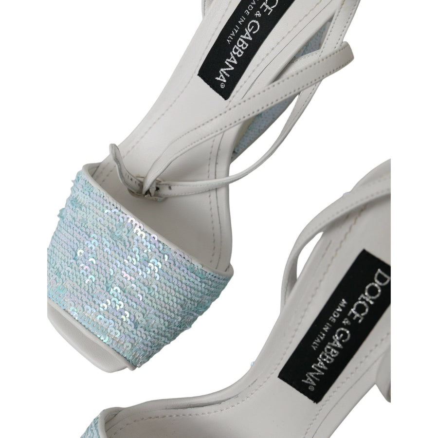 Dolce & Gabbana Light Blue Sequin Ankle Strap Sandals Shoes