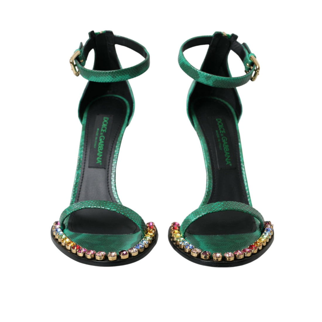 Dolce & Gabbana Green Exotic Leather Crystal Sandals Shoes