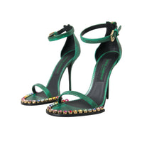 Dolce & Gabbana Green Exotic Leather Crystal Sandals Shoes