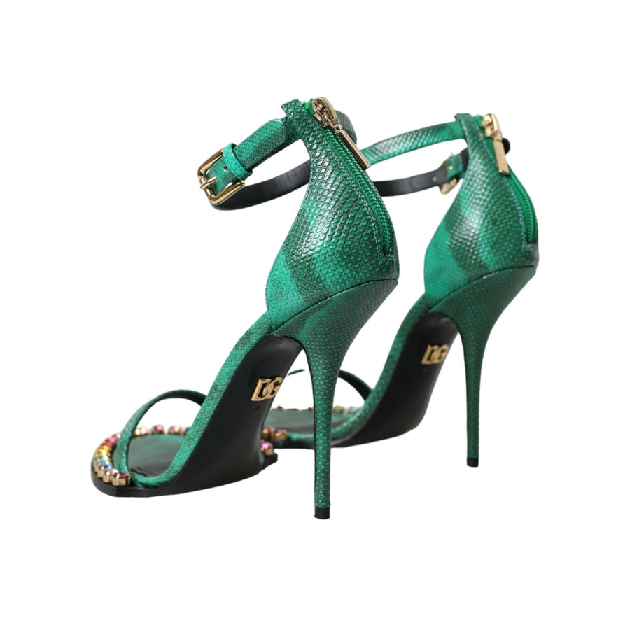 Dolce & Gabbana Green Exotic Leather Crystal Sandals Shoes